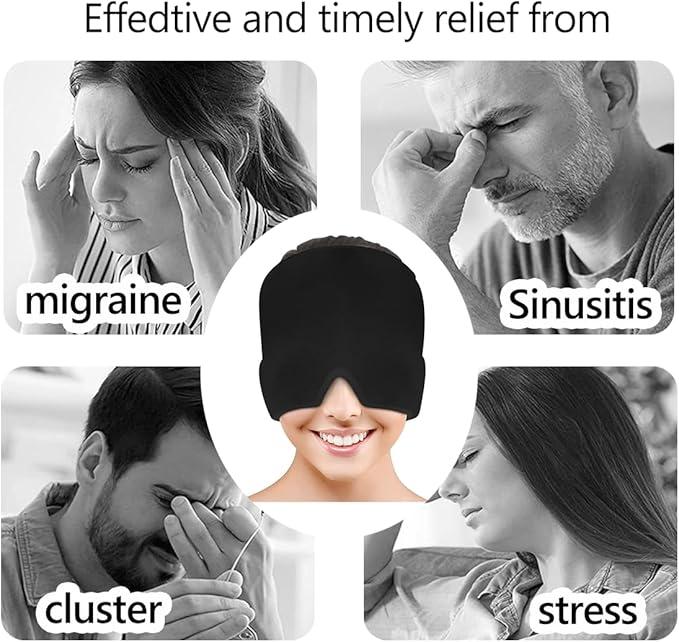 Migraine Relief Cap, Reusable Cold Hot Therapy Migraine and Headache Relief Cap, Single-Sided Gel Ice Hot Head Wrap for Chronic Migraine, Tension Headache, Sinus Stress, Puffy Eyes Pack White 7