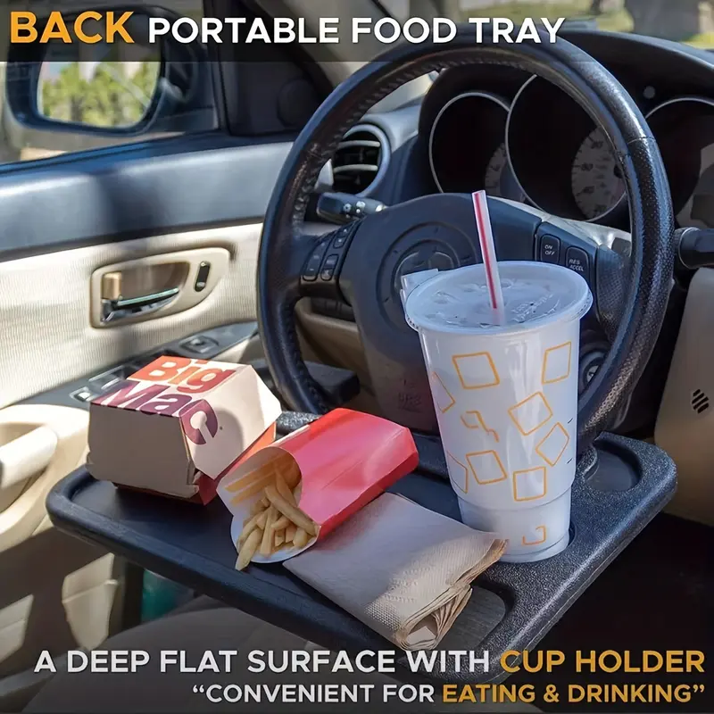 PP Material Multifunctional Steering Wheel Tray - Laptop and Writing Desk with Cup Holder for Car 4