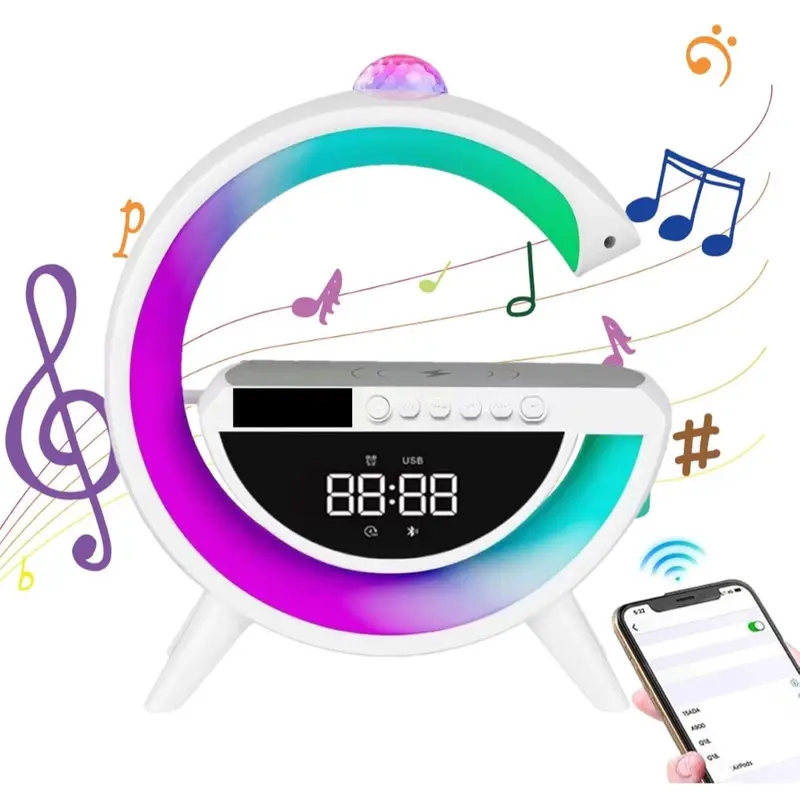 BT-3402 Mart G-Shaped LED Light Wireless Speaker with Digital Alarm Clock and Radio - Audio Smartphone 0