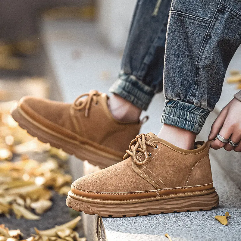 2024 winter new boots cotton shoes snow boots men's autumn and winter velvet warm middle help cotton shoes thickened tooling shoes Footwear Walking Shoes 2