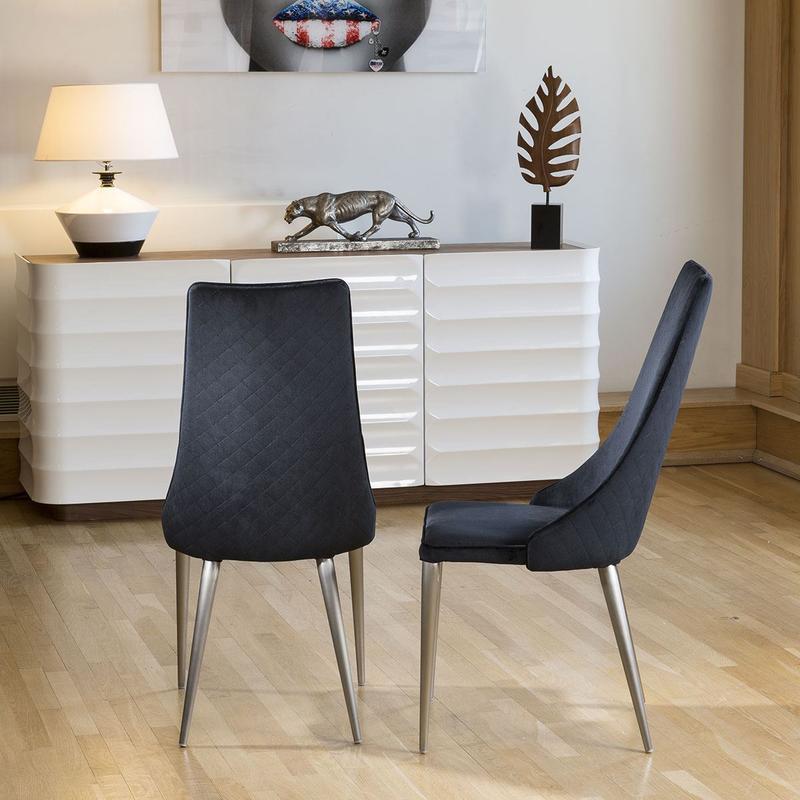 Set of 2 Sleek Velvet High Back Modern Dining Chairs Black Fabric p144 1