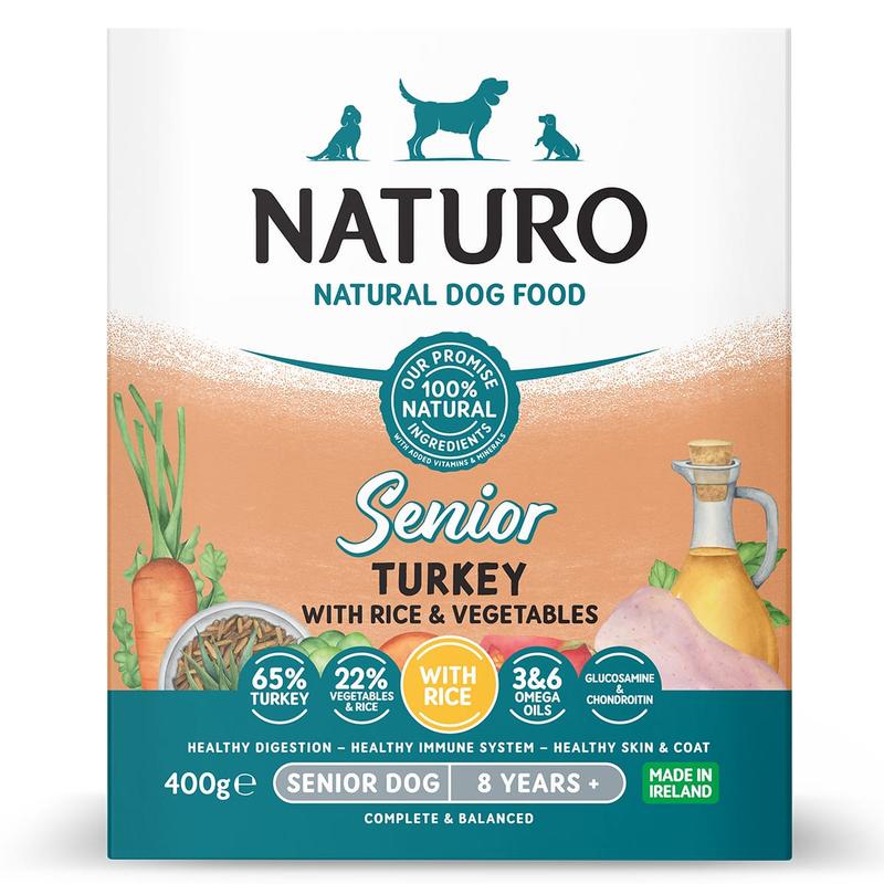 Naturo Senior Turkey & Rice with Veg Tray 7x400g  - Complete Senior Dog Meal with High Meat Content, Vegetables for Digestion and Healthy Skin Coat 1