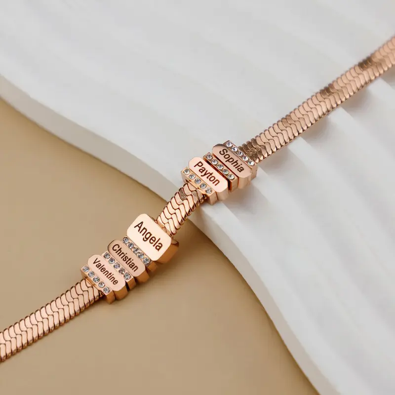Custom Names Beaded Bracelet Stainless Steel Bracelet Personalized Bracelet Jewellry Gift For Mother Father Girlfriend Boyfriend 2