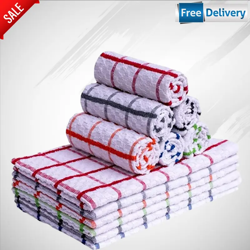 Pack of 12 or 24 Jumbo Terry Kitchen Tea Towels - 100% Cotton Absorbent Cleaning Dish Cloths 1