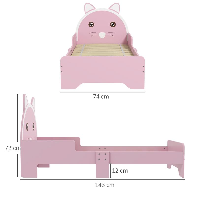 ZONEKIZ Toddler Bed Frame, Kids Bed Cat Design Princess Bed Bedroom Furniture with Guardrails, for 3-6 Years Old, 143L x 74W x 72Hcm - Pink 4