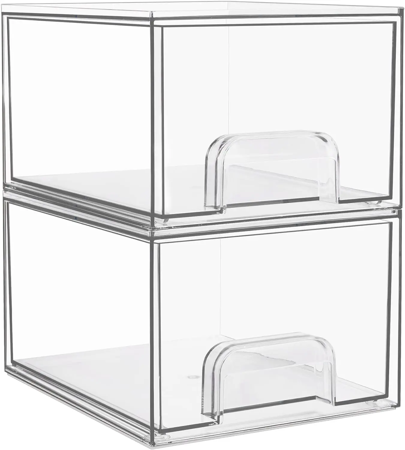 2-Pack Stackable Storage Drawers | Acrylic Organizer with 16 Non-Slip Mats | Bathroom & Dresser Storage Solution Boxes
