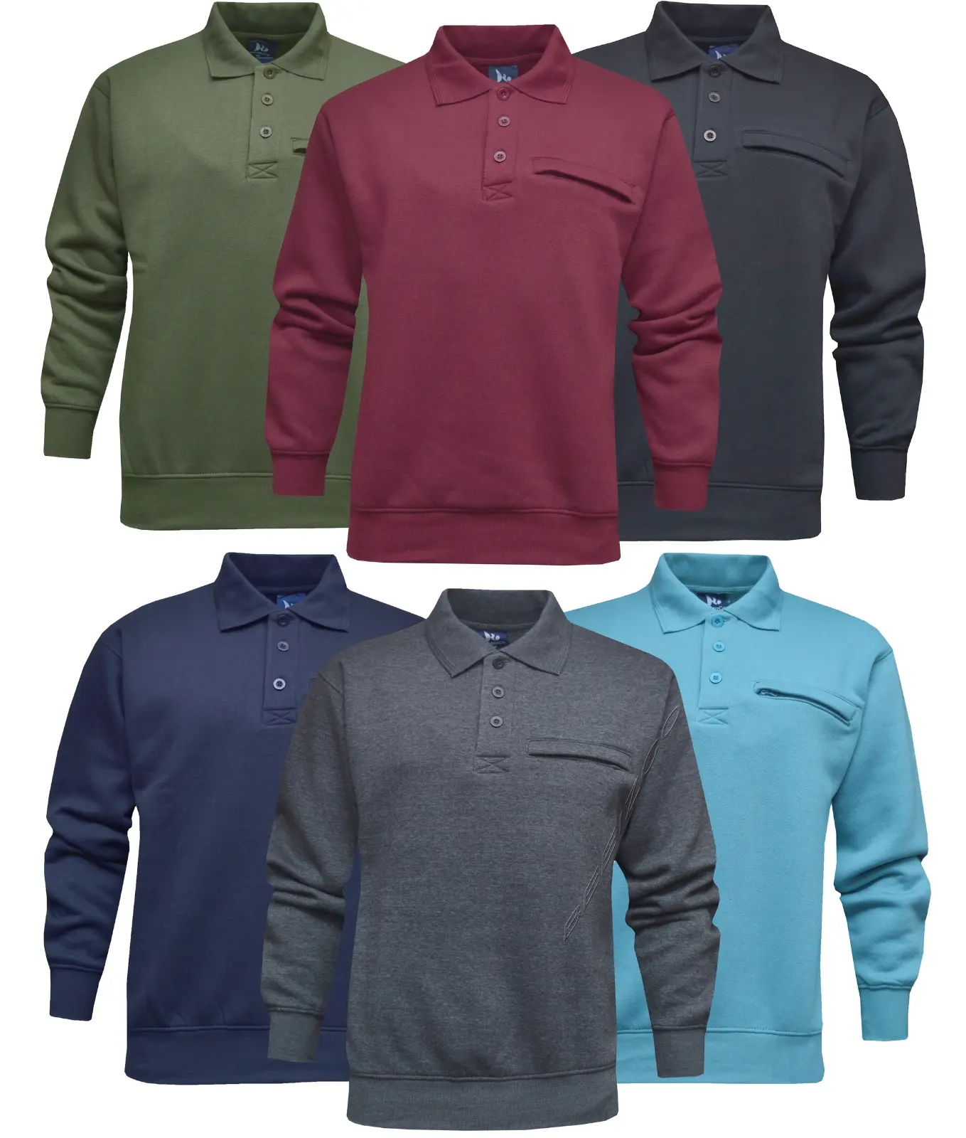 Beebizco Mens Polo Sweatshirt Plain Jumper Top with Zip Pocket Casual M - 6XL