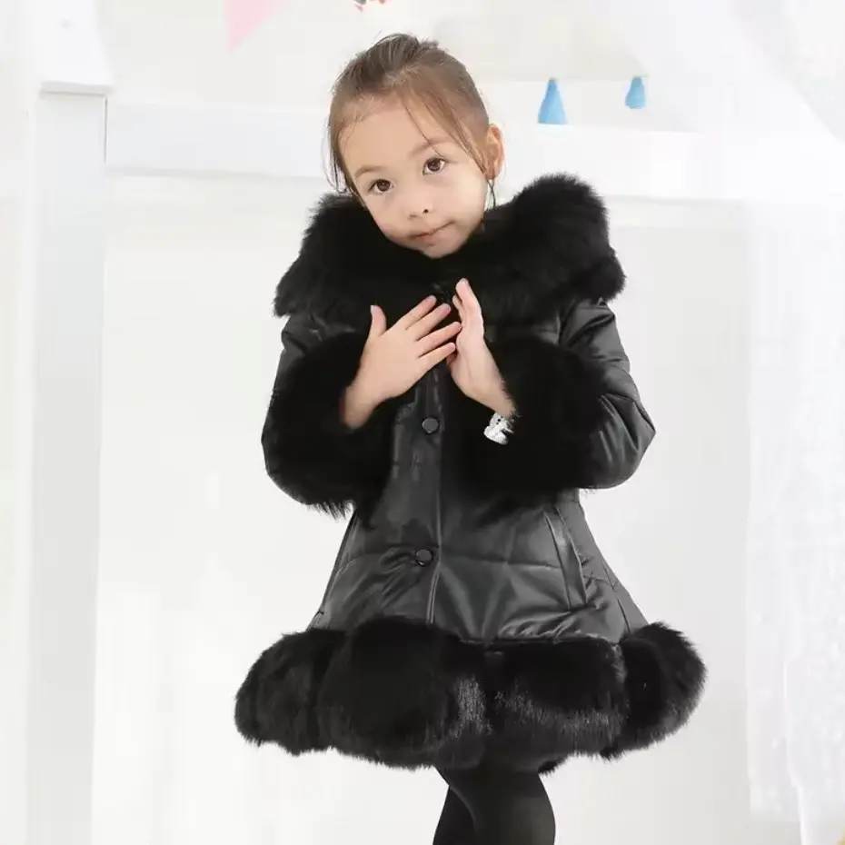Girls stylish fur cuffed winter coat