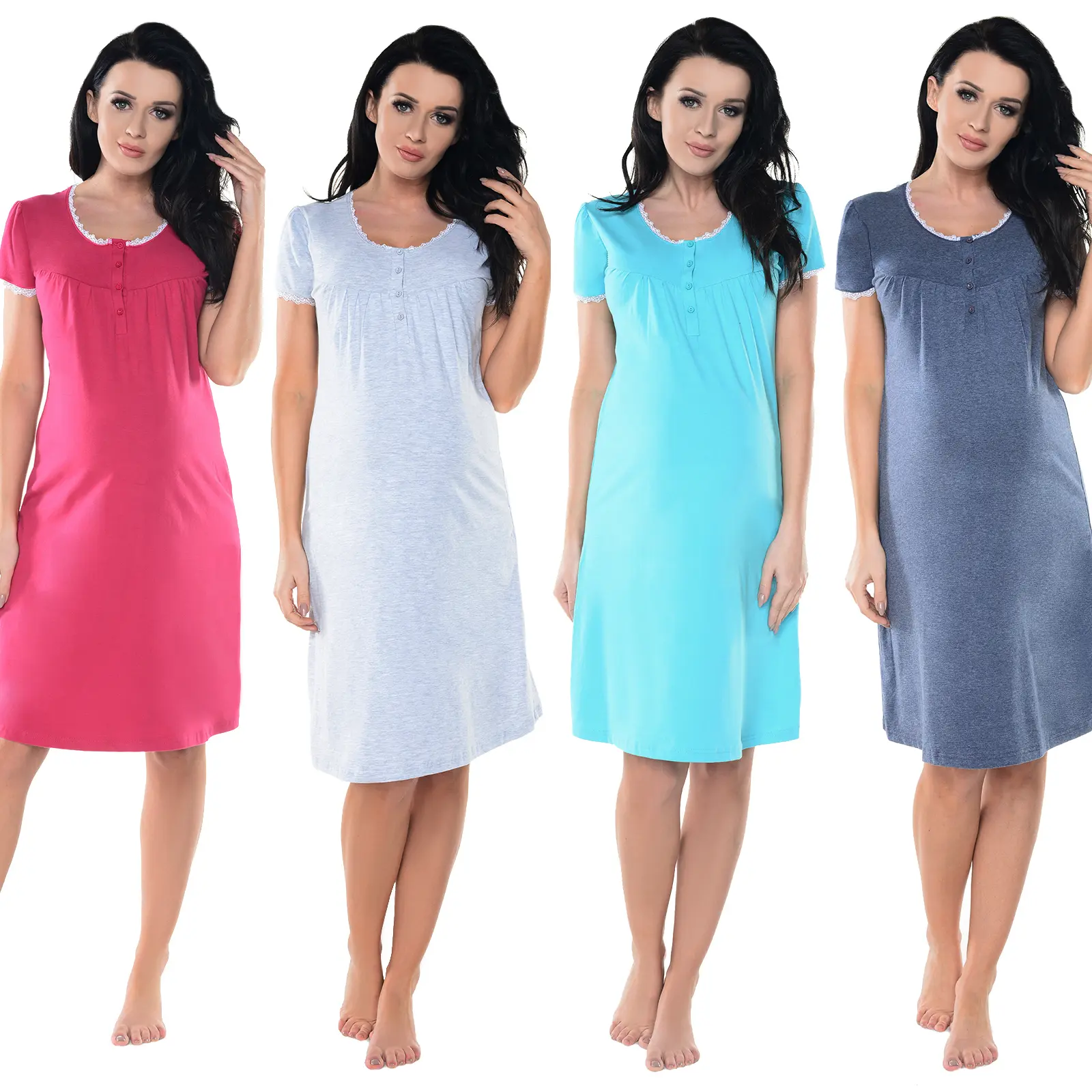 Maternity Pregnancy & Nursing Short Sleeves Lace Finish Nightgown 6066n