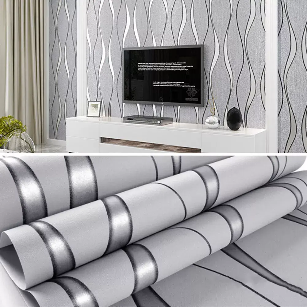 3D Damask Sliver Wave Wallpaper Roll Silver Grey Wall Paper Rolls Home Decor