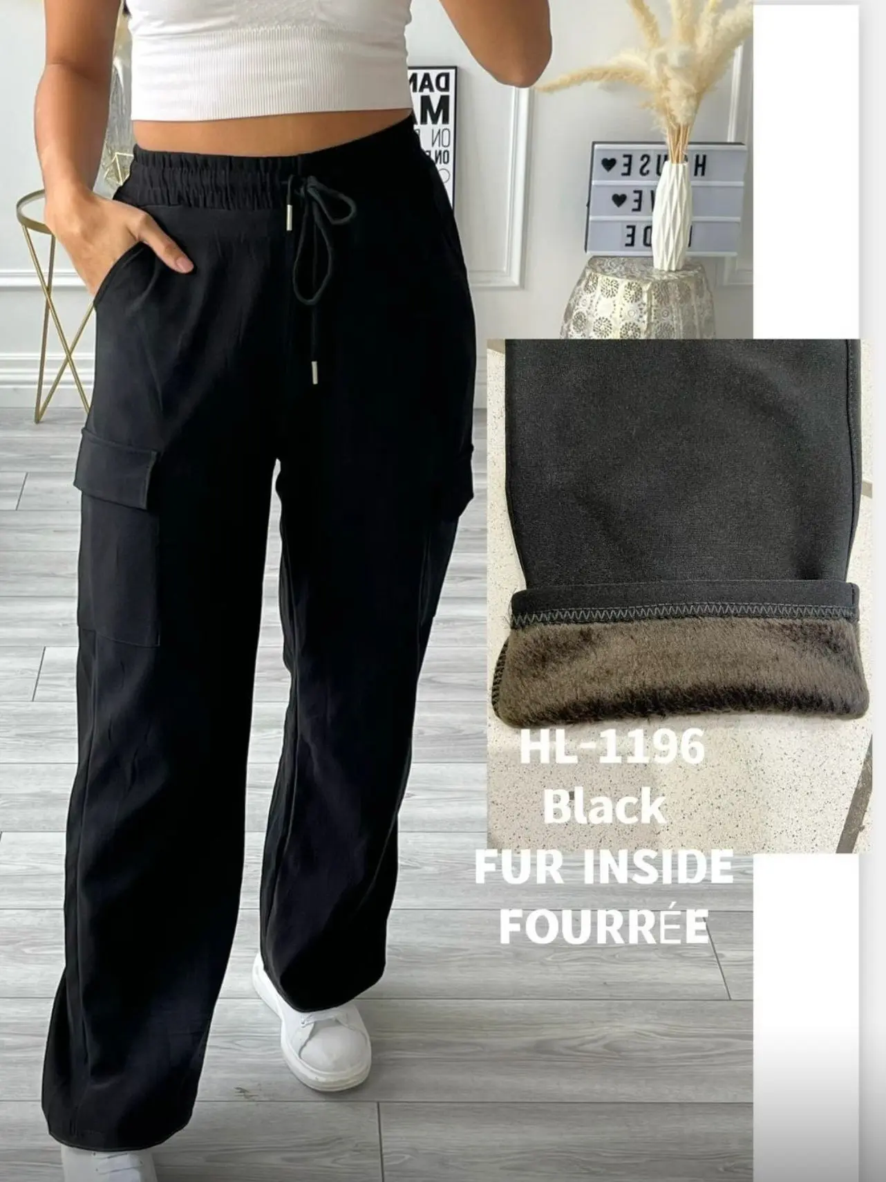 Fabbz Womens Fleece Wide Leg Cargo Trousers Ladies Combat Utility Palazzo Bottoms 8-22 Pants Comfort