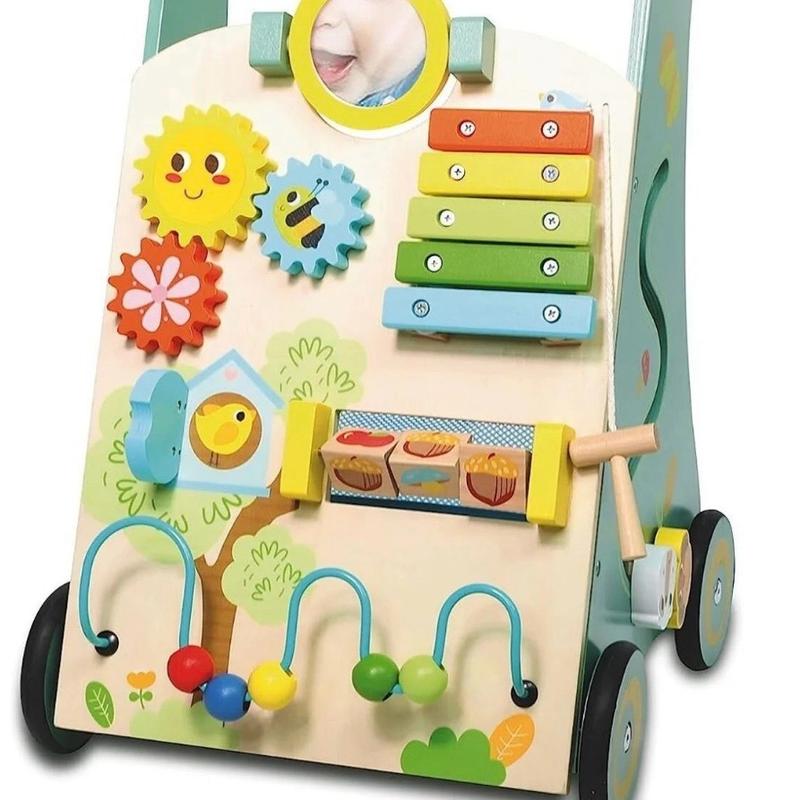 Nuby Wooden Walker, This toy is great for encouraging hand-eye development. The round rotating mirror teaches your baby their reflection. This multi-activity wooden walker comes with a handy storage pouch underneath so your little one can store other toys 0