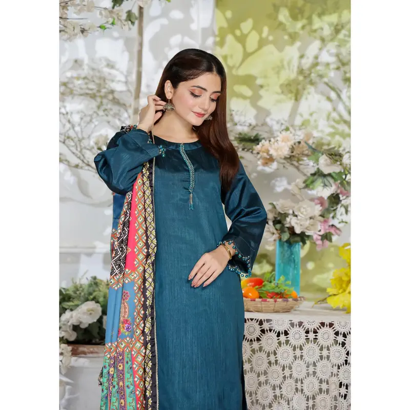 HK265 Zarora - Teal Readymade Raw Silk Mummy n Me Suit 6