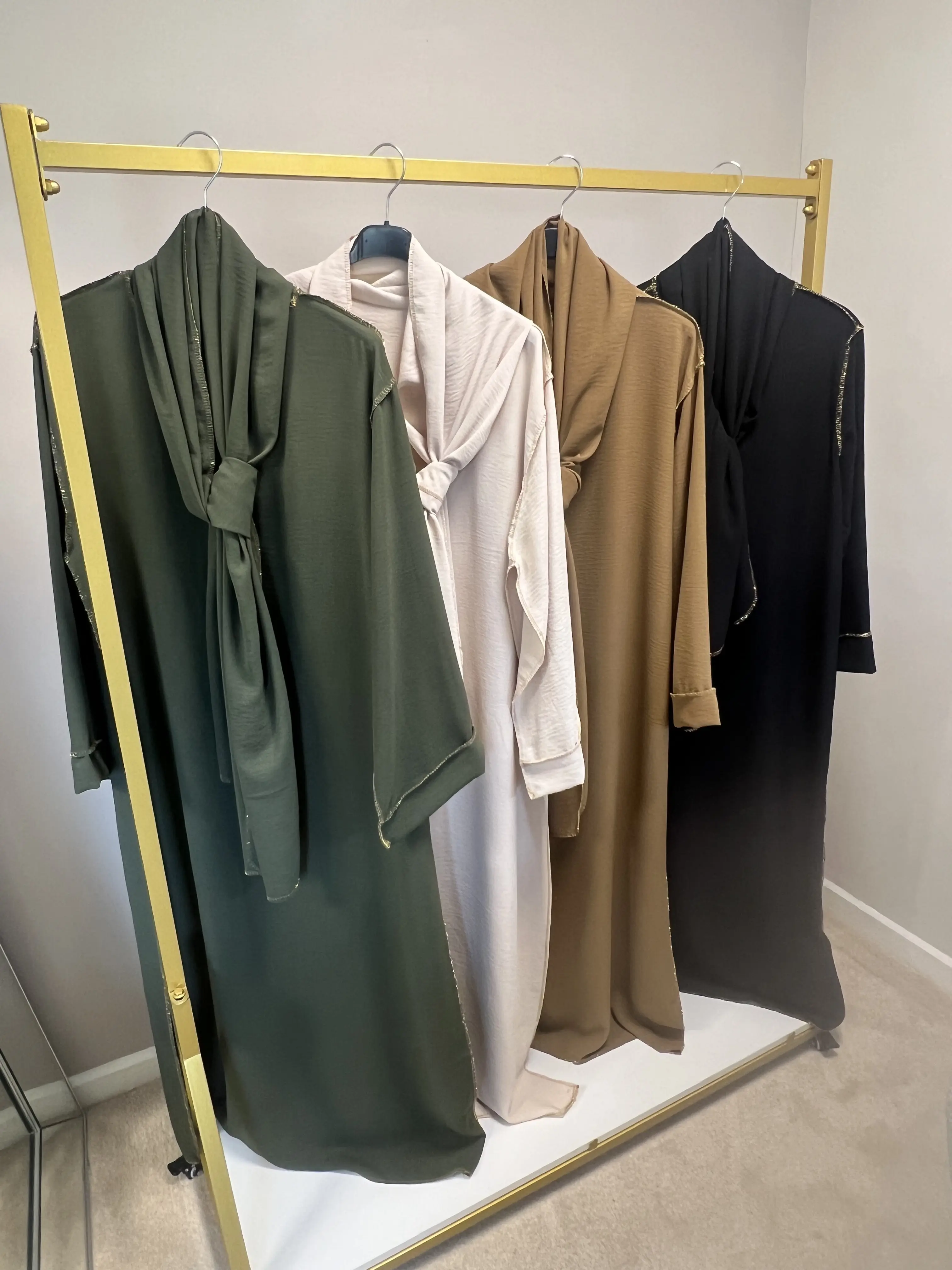 Green Abaya with Gold Trim - Lightweight and Breathable Fabric dress