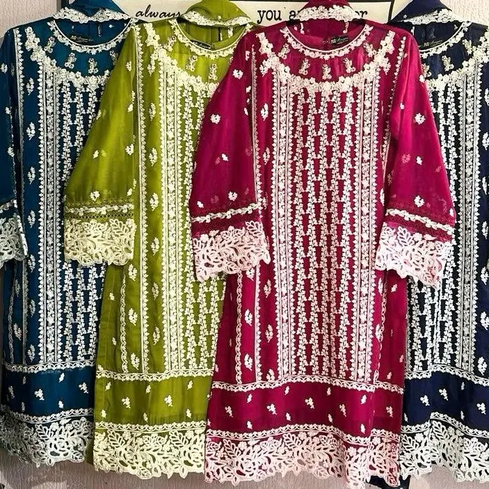 Aghanoor inspired 3pc fully heavy embroidered Chiffon Dress with silk trouser.. 0