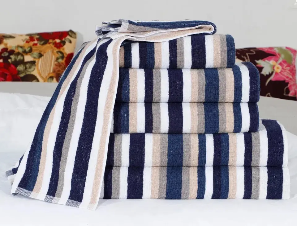 "Soft Victorian Stripe Towel Bale Set-100% Combed Cotton Face, Hand, & Bath Towels-Bales of 4,6,or 8-Luxurious, Soft, and Absorbent-Elevate Your Bathroom with Comfort and Style" Fluffy stain resistant unisex fluffy towel quick-dry stripes egyptian cotton