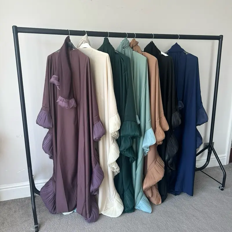 Ruffle Style Abaya with Matching Hijab and Inner Belt for Muslim Women