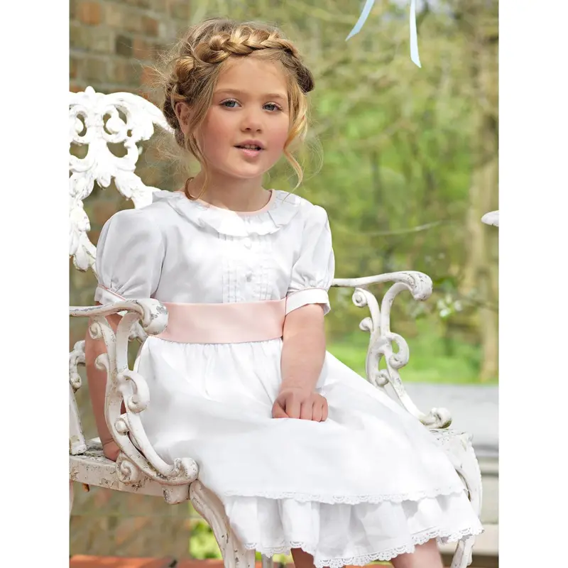White & pink flower girls dress - Rachel 1