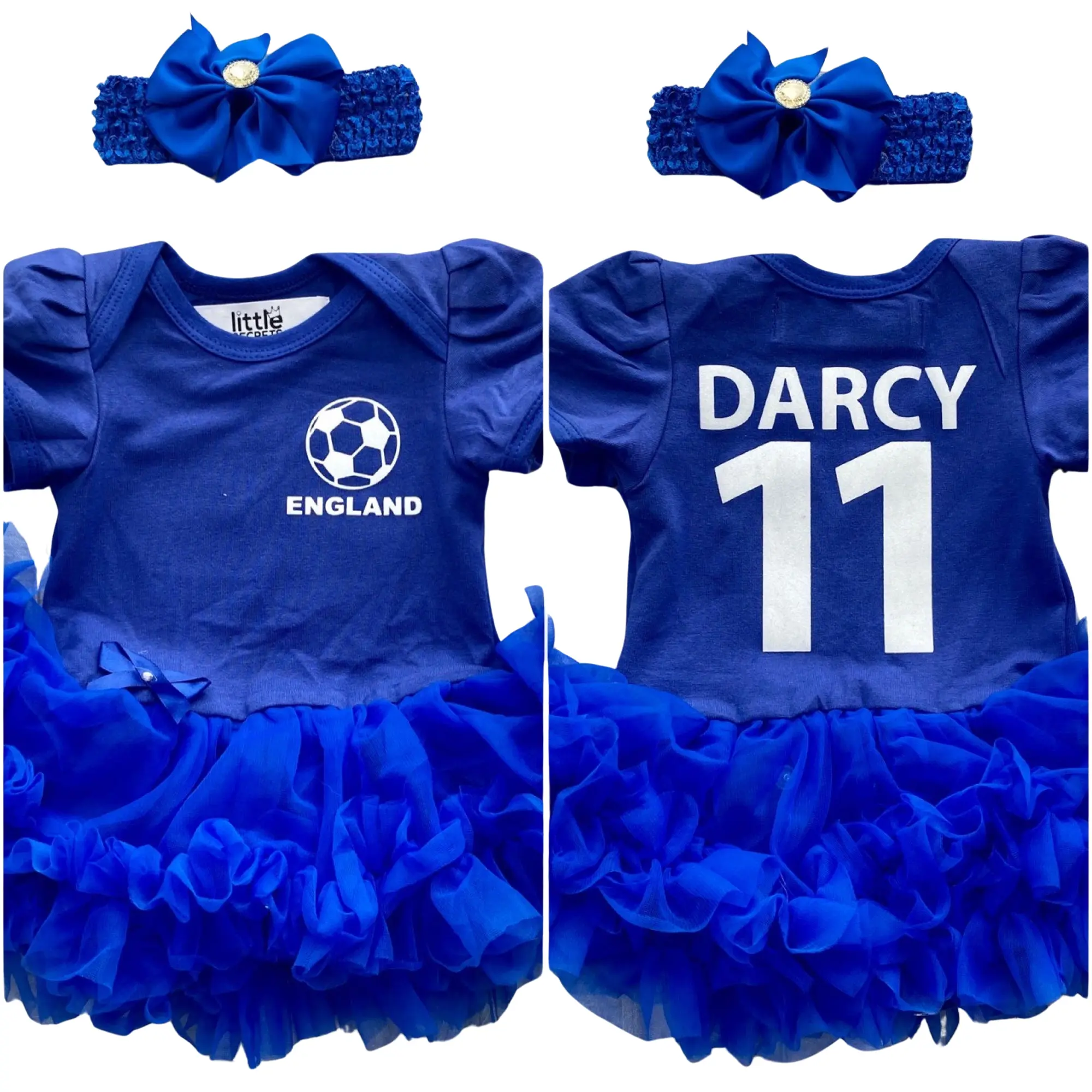 Personalised England Football Baby Girls Blue Tutu Romper, Euros 2024