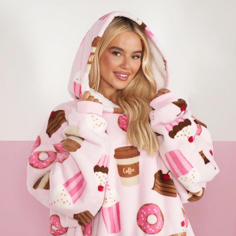 OHS Coffee Cake Hoodie Blanket Wearable Throw Hooded Fleece Blanket 2