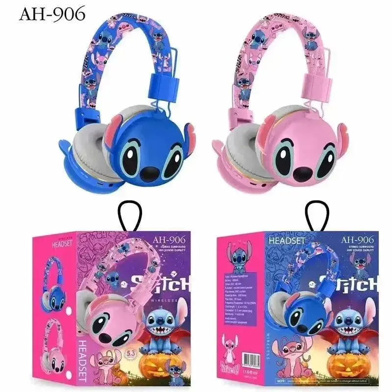 AH-906 Stitch Cartoon Headphones Foldable Heavy Bass Children Student Head Cover Bluetooth Headphones 0