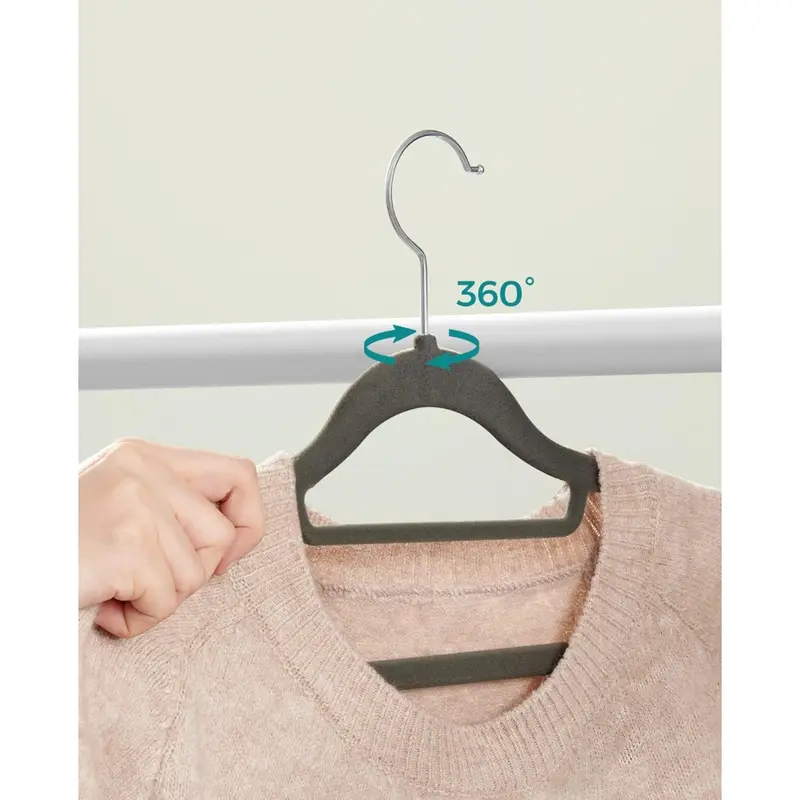 SONGMICS Velvet Hangers, Set of 20 Clothes Coat Hangers, Non-Slip, with Tie Bar and 360° Swivel Hook, Space-Saving, 0.6 cm Thick, 43.5 cm Long, for Dresses Trousers 3