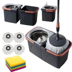 *NEW* ZEEWIZZ Revolving Spin Mop and Bucket With 4 Extra Pads and 4 Microfibre Cleaning Cloths Perfect For Easy Cleaning.  (SPLIT MOP AND BUCKET) Microfiber Stainless Absorbent Set