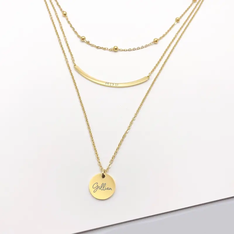 Triple Layer Bar Disc Necklace 6
