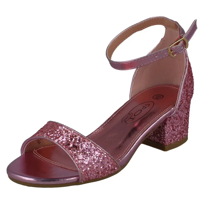 Spot On Girls Mid Heel Glitter Sandals with Adjustable Buckle Ankle Strap 3