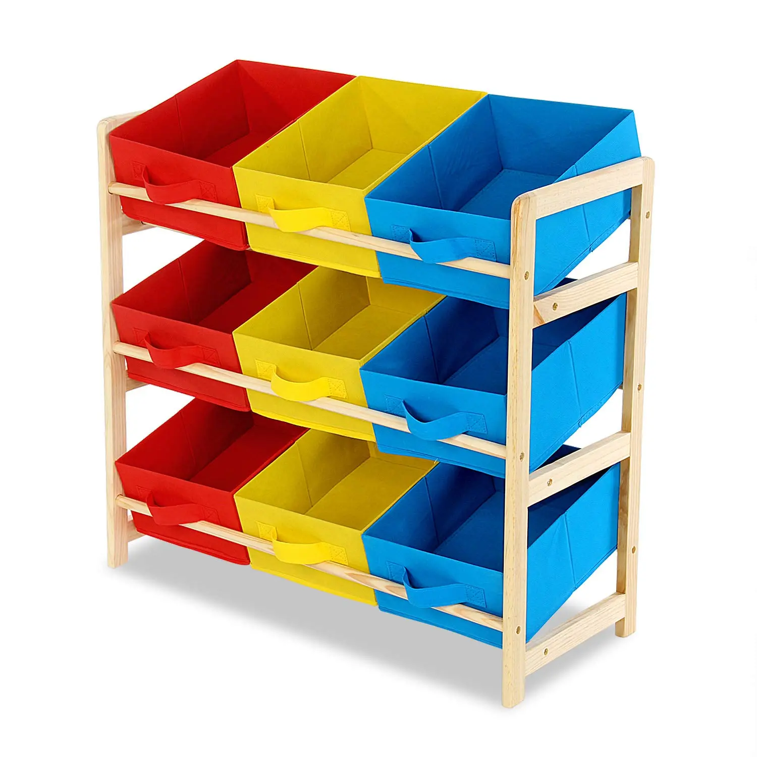 GoDyna   Blue & Red 3 Tier Toy Unit 9 Canvas Boxes Drawers Kids Childrens Storage