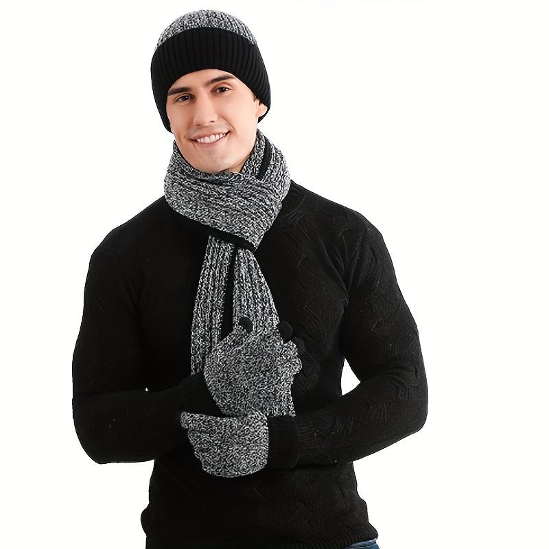 Vintage Style Knitted Winter Set, 3-in-1 Polyester Scarf, Beanie, and Touch Screen Gloves Bundle for Ski and Outdoor Activities - Thick, Warm Knitting Composition for Cold Weather 7
