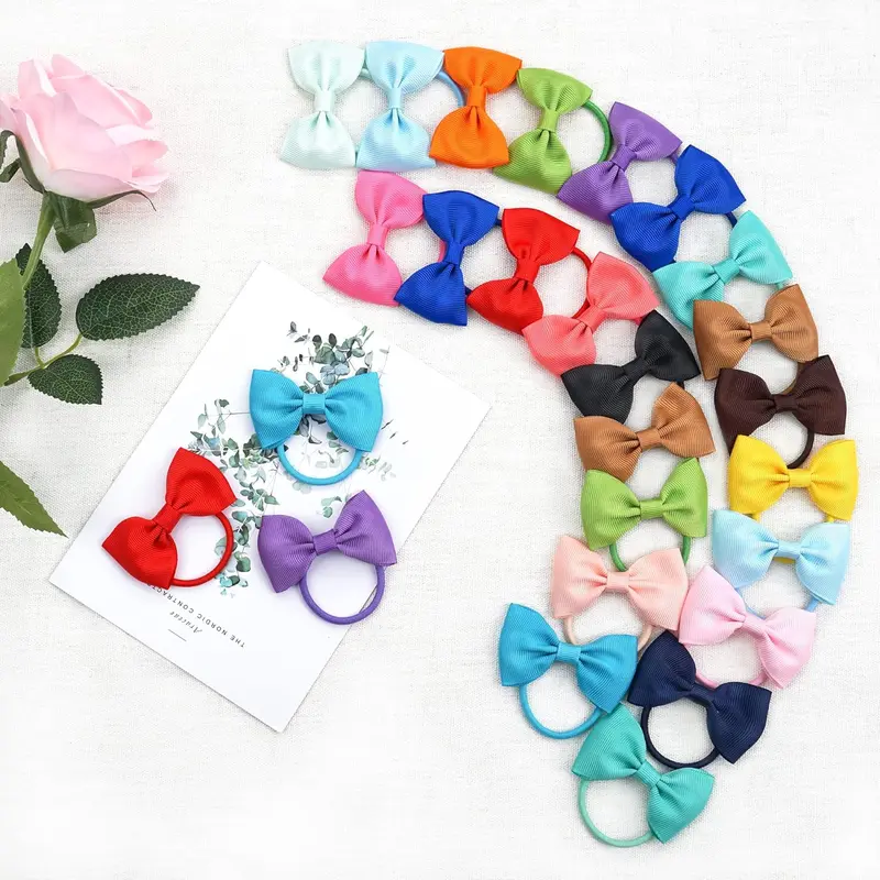 40 Pcs Bow Hair Bands for Toddlers Bow Bobbles Girls Hair Ties and Bows 2.75 Inch Ribbon Bows, Toddler Girls Hair Ties Elastic Hair Bands Hair Bobbles for Toddlers 4