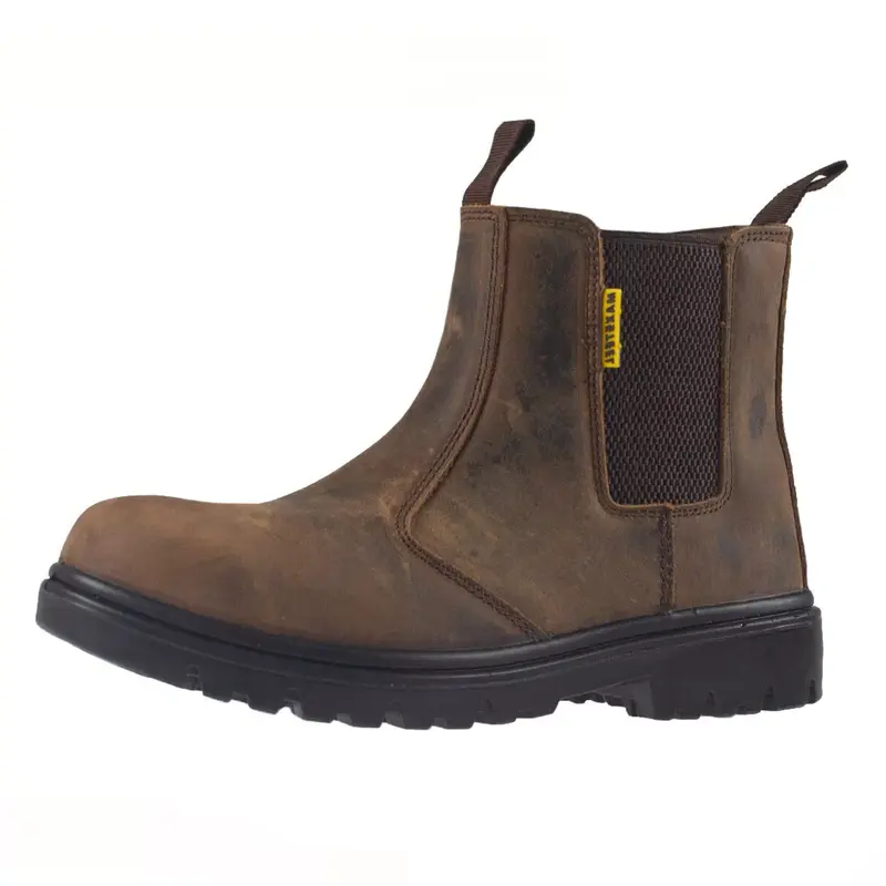 MENS LIGHTWEIGHT LEATHER DEALER SLIP ON STEEL SAFETY CHELSEA WORK BOOTS SHOES Slip on workboots 3