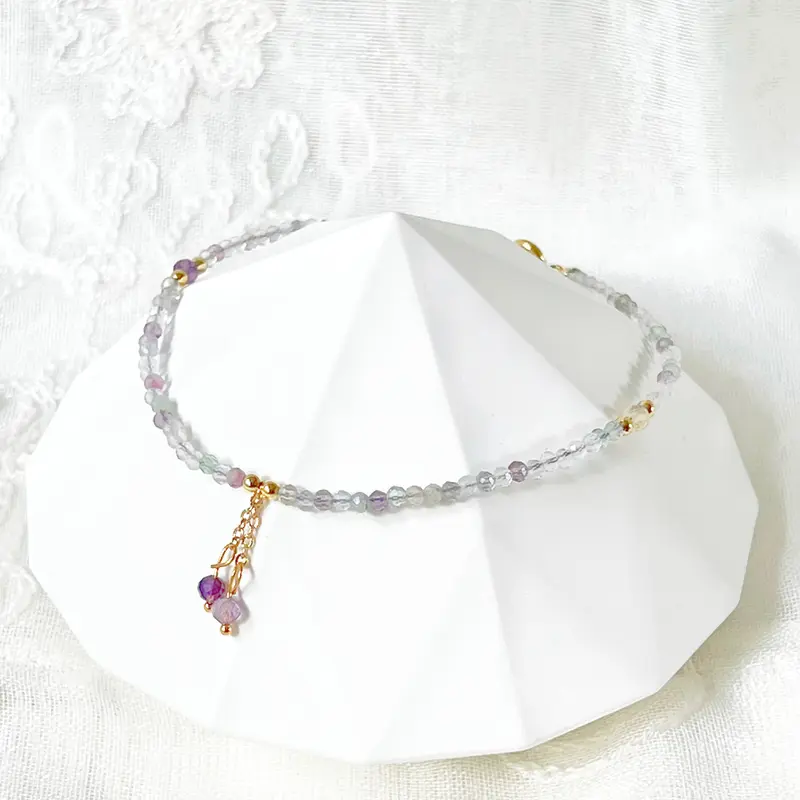 Natural Fluorite Gemstone Beaded Anklet 0