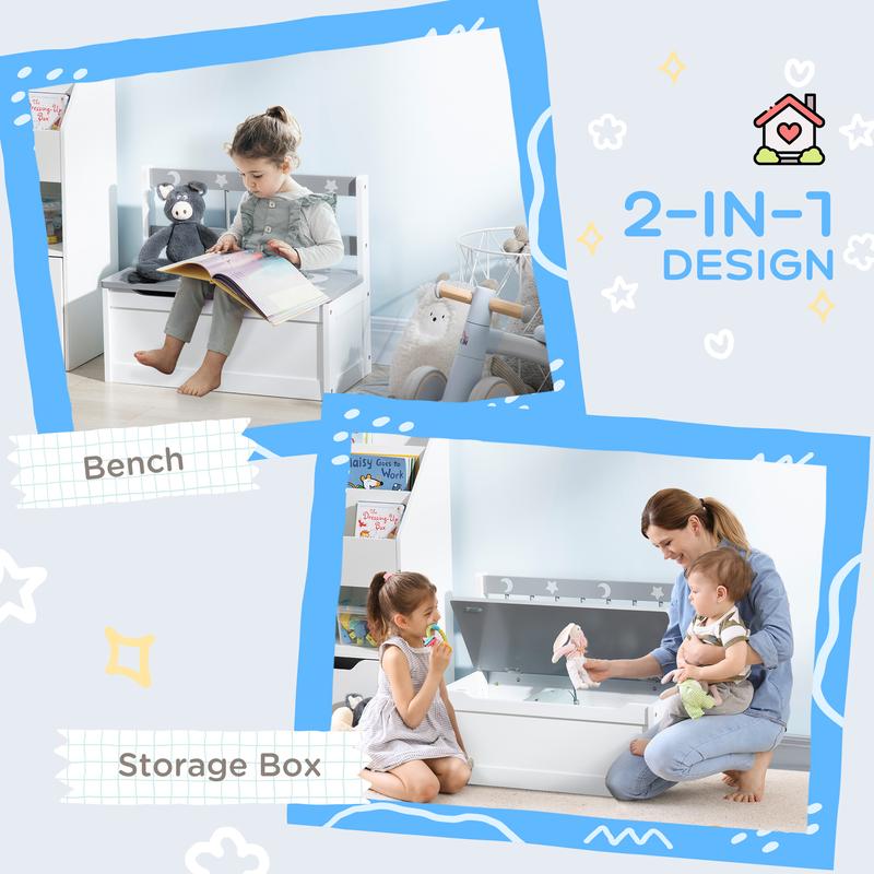 Product Introduction of 2 In 1 Wooden Toy Box, Kids Storage Bench, Toy Chest with Safety Rod - Grey 5