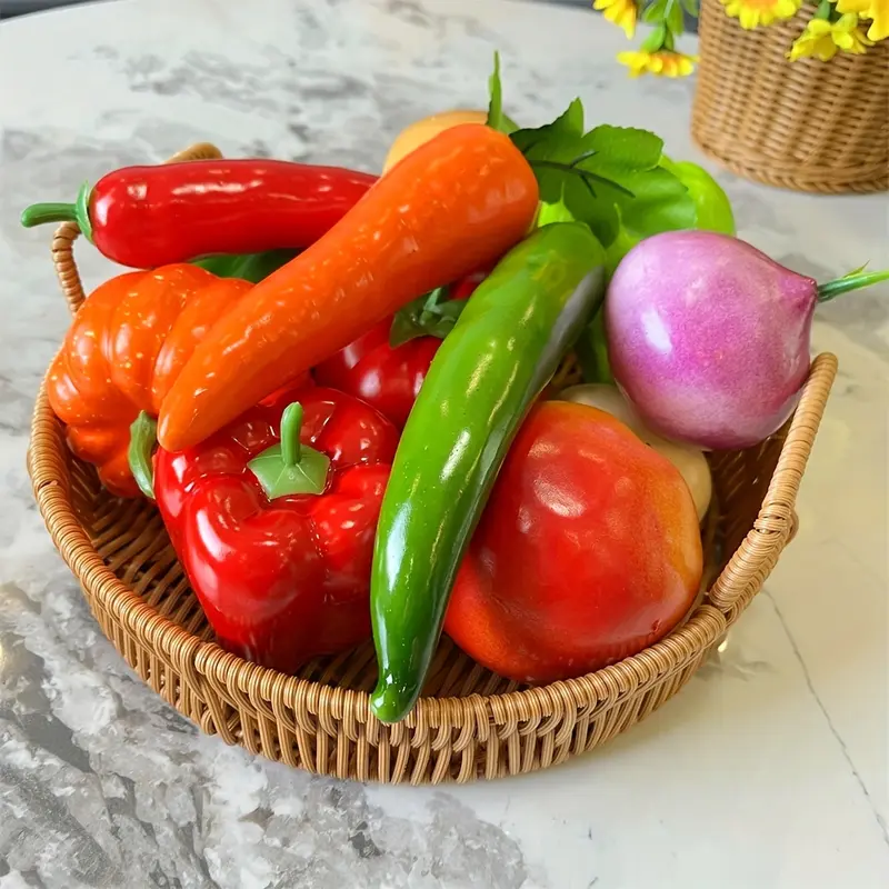 12pcs Lifelike Fruit & Vegetable Set - Artificial Tomatoes, Cucumbers, Peppers, Pumpkins, Carrots, Onions, Eggplants for Home Decor, Kitchen Display, and Party Table Settings 6