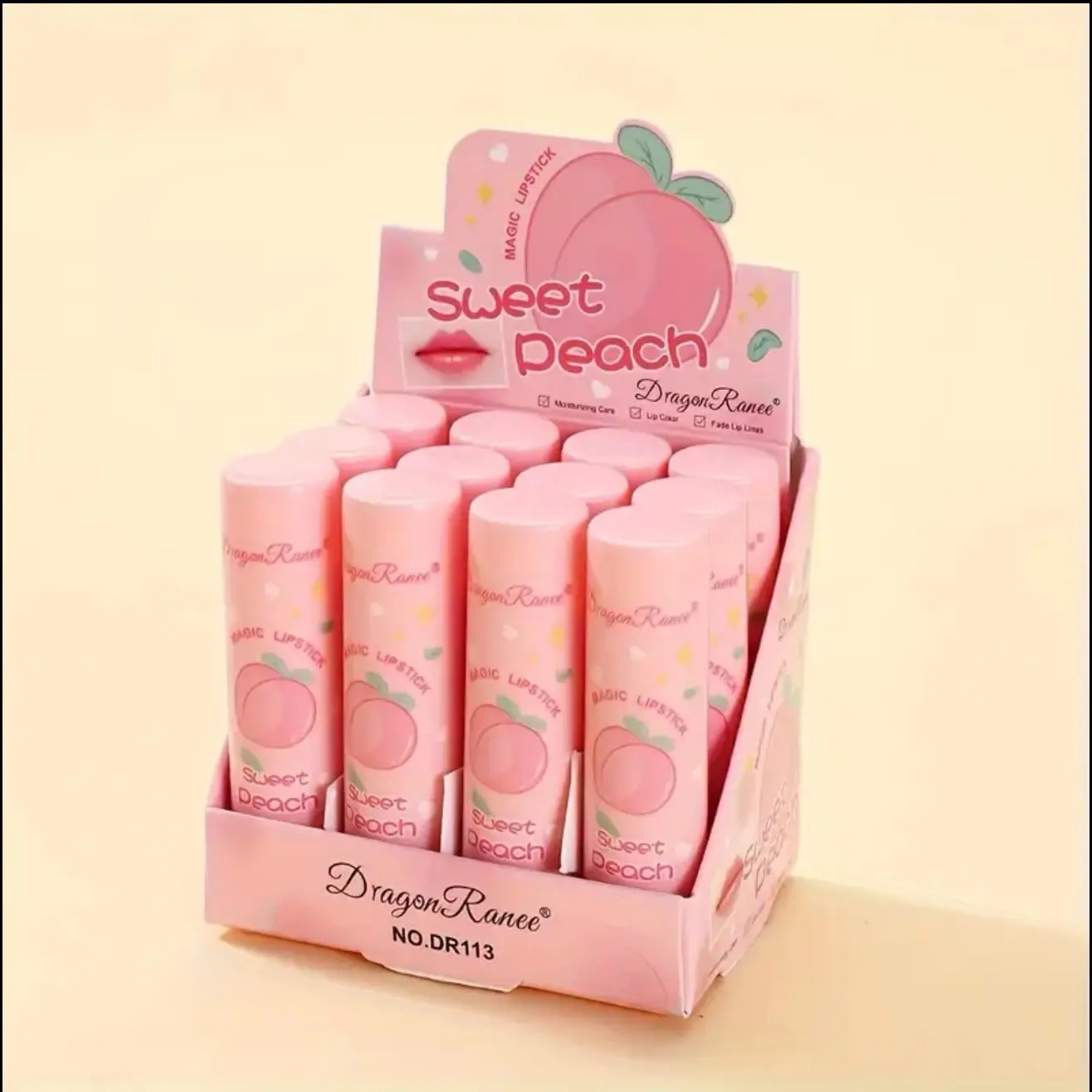 DragonRanee Sweet Peach Magic Lipstick - 1pcs  Color Changing Lip Balm with Natural Finish - Makeup, Gloss Hydrate Moisture Moisturizer Gentle Lipgloss Hydrating Moisturizing Glossy