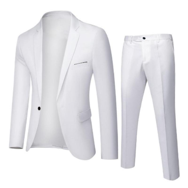Men's 2-piece suit slim fit business suit jacket casual jacket long pants 8