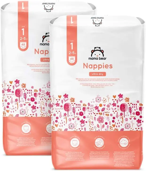 Ultra Dry Nappies, Size 1 (2-5 kg), 96 Count (2 Packs of 48), White, Monthly Pack 0