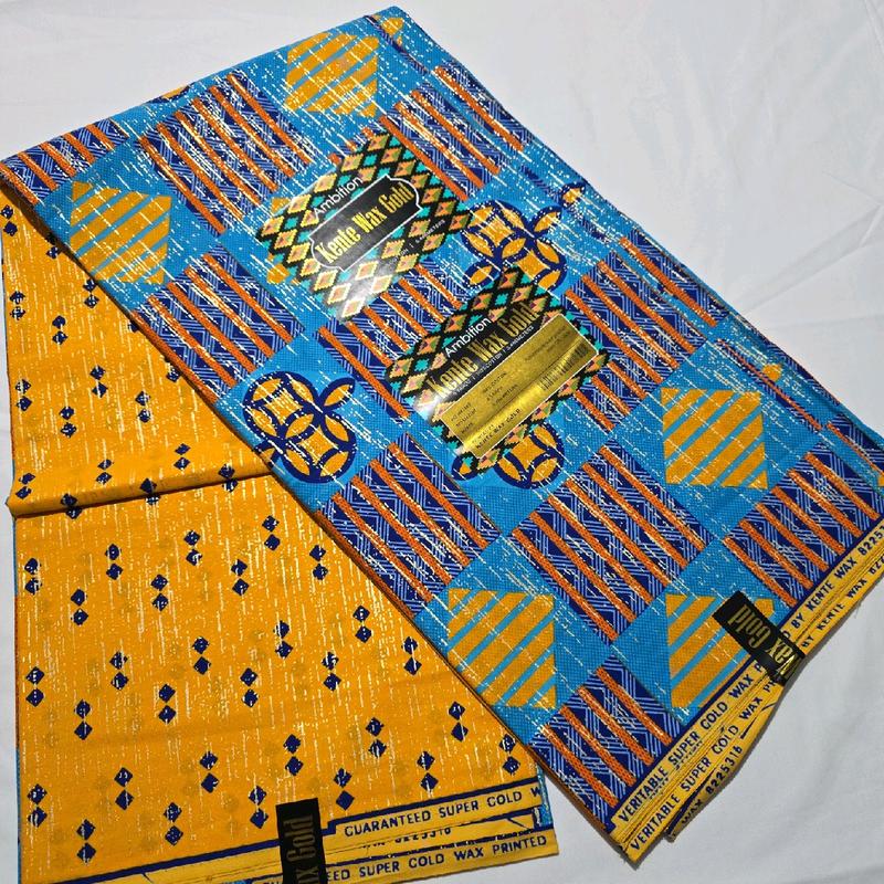 100% Kente Wax Gold Print Cotton/ Ankara / Lungi / Liputa 2