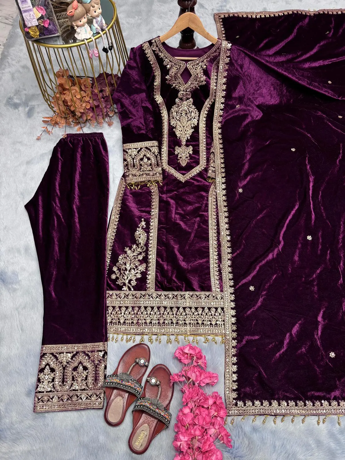 Wedding Wear Pure Viscose Velvet With Embroidery & Sequence Work Pakistani Suit For Women