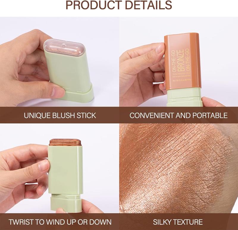 Highlighter Makeup Stick - Waterproof Glitter Cream Highlighter - Bronzer Contour Face Makeup - Long-lasting 3-in-1 Multi Uses for Face Body Eyeshadow 2