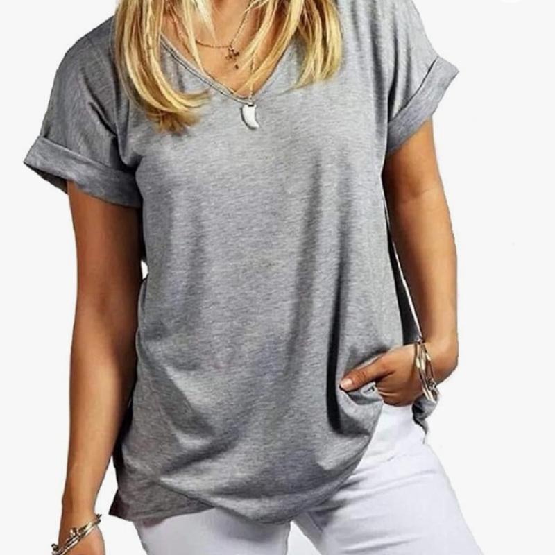Women’s V-Neck T-shirt Short sleeve Viscose Basic Everyday 8-24 Loose Womenswear Fit Top 1