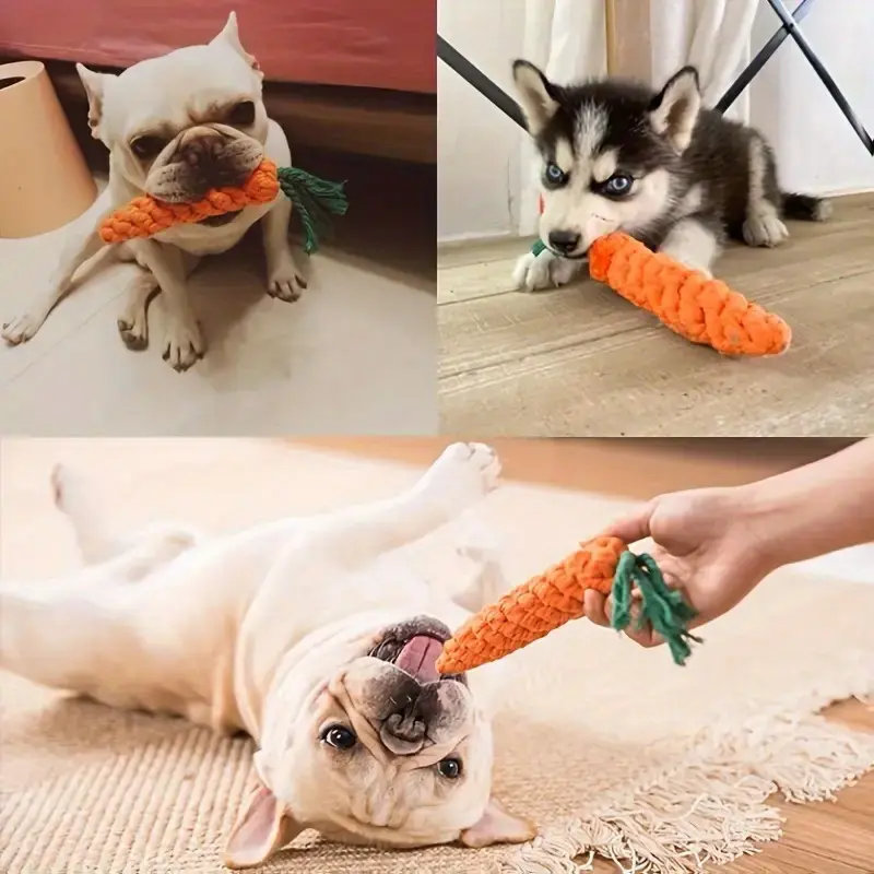 Interactive Dog Chew Toy for Small Breeds - Durable Carrot-Shaped Fabric Tug of War Rope Toy with Tassel for Teeth Grinding and Play, Suitable for Aggressive Chewers 2