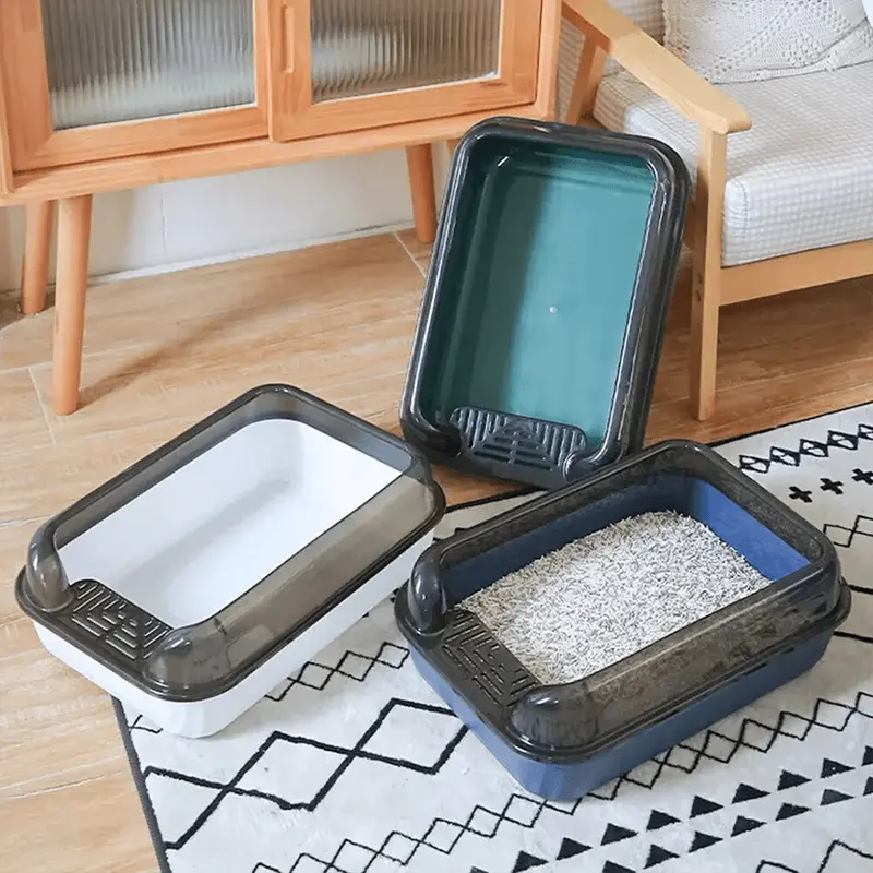 Open Cat Litter Tray Box Kitty Toilet With Extra Large Entry And Splash Guard 2