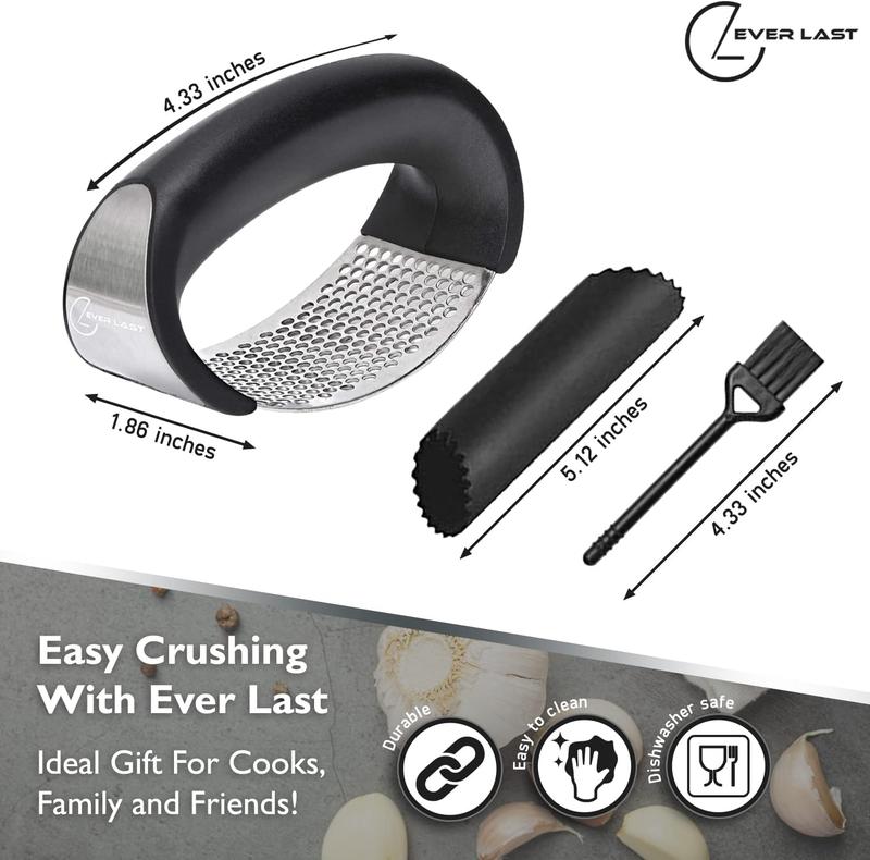 Garlic Press with Steel Edge - Stainless Steel - Premium Quality Kitchen Utensil for Easy Garlic Peeling and Cleaning - Utensils 5