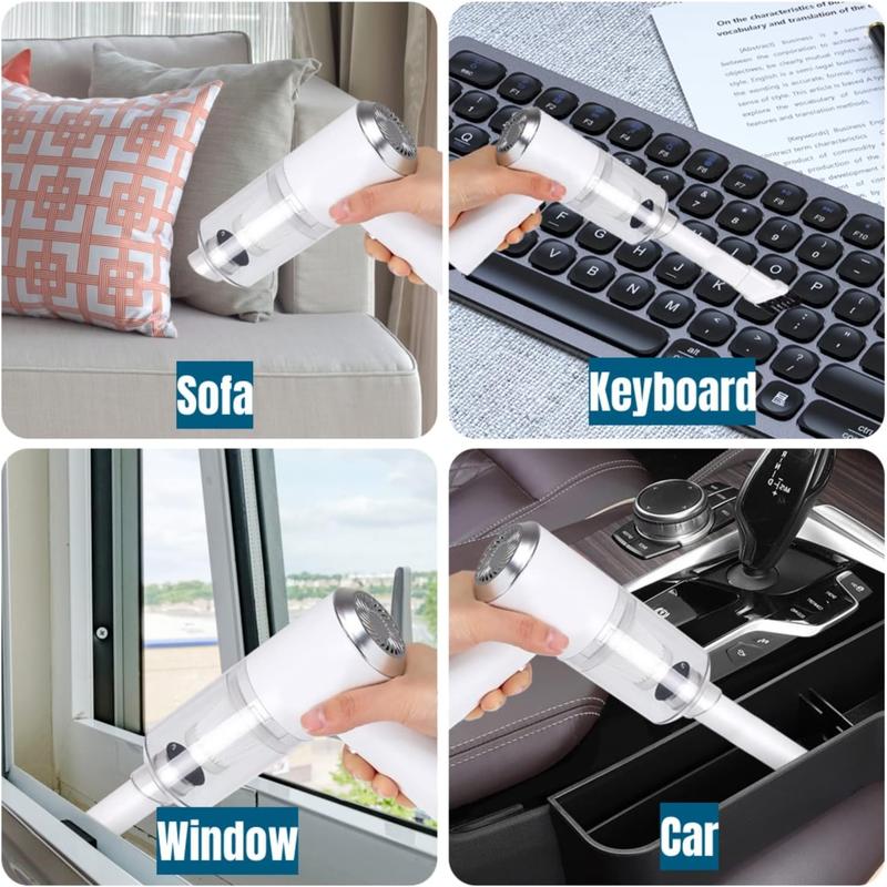 Mini Car Vacuum Cleaner Cordless, Rechargeable 50W 6000PA Handheld Vacuum Cleaner with LED Light for Car/Pet/Keyboard/Computer/Desk/Drawer Cleaning (WHITE) 4