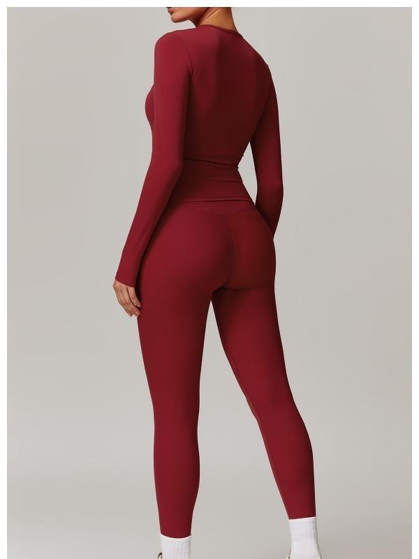 Women's Quick Dry Long sleeve Tee and High Waist Leggings Gym Set 2
