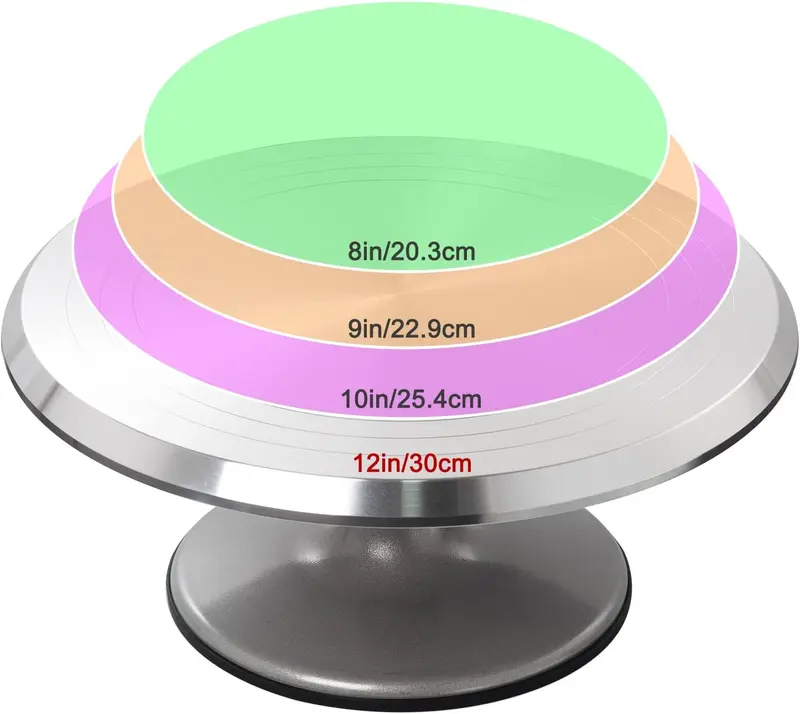 Uten 12 inch Aluminium Cake Stands, Flexible Cake Smooth Turntable Mold,  Cake Decorating Display Stand, Revolving Metal Cake Stand with Non-Slip Rubber Bottom Rotating Smoother 2