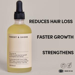 Forest & Shore Thrive Natural Hair Growth Oil with Caffeine, Biotin, Castor Oil, Argan Oil, Coconut Oil, Rosemary, Jojoba, Lavender, and Sunflower Oil for Hair Growth, Effective Hair Thickening Mask & Hair Loss Treatment with Apricot, Avocado, and Coffee